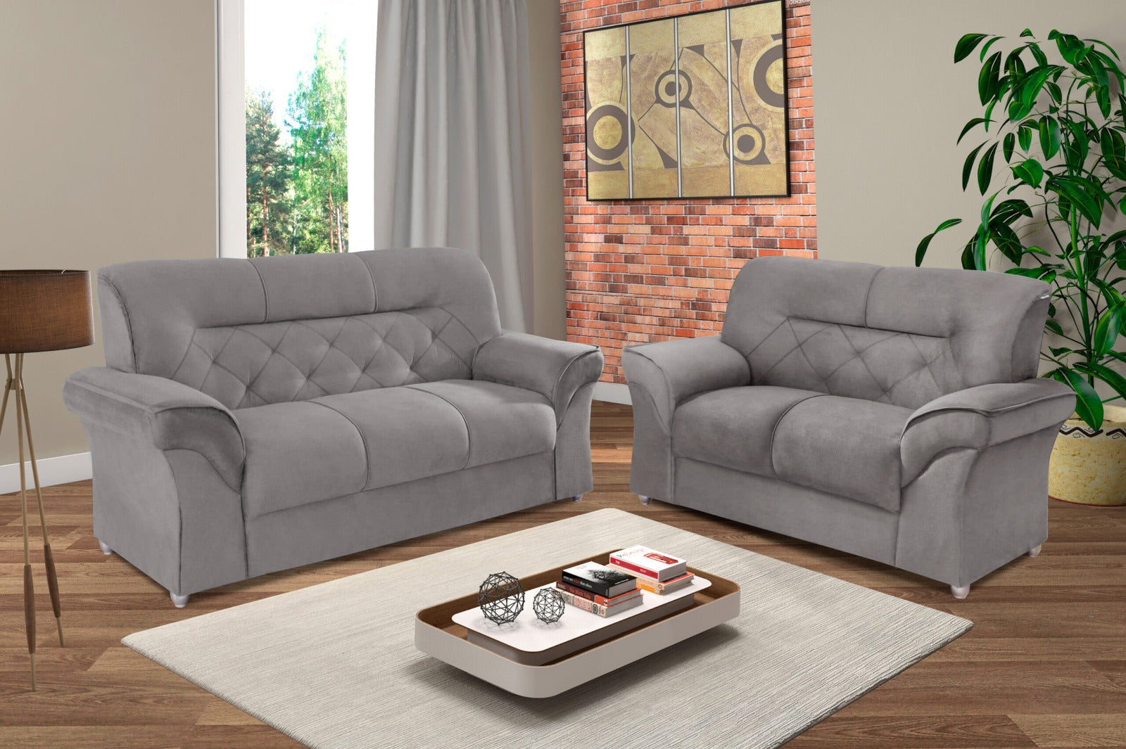 Conjunto Estofado Lufer Caeté 3x2 Lugares 2084