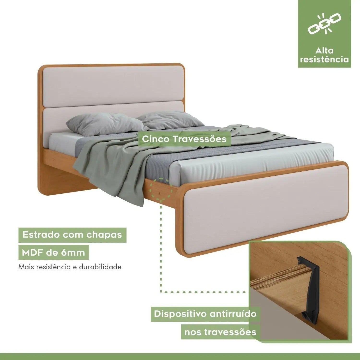Cama Casal em Mdp/mdf 207x110cm Loop Courino - Móveis Lopas
