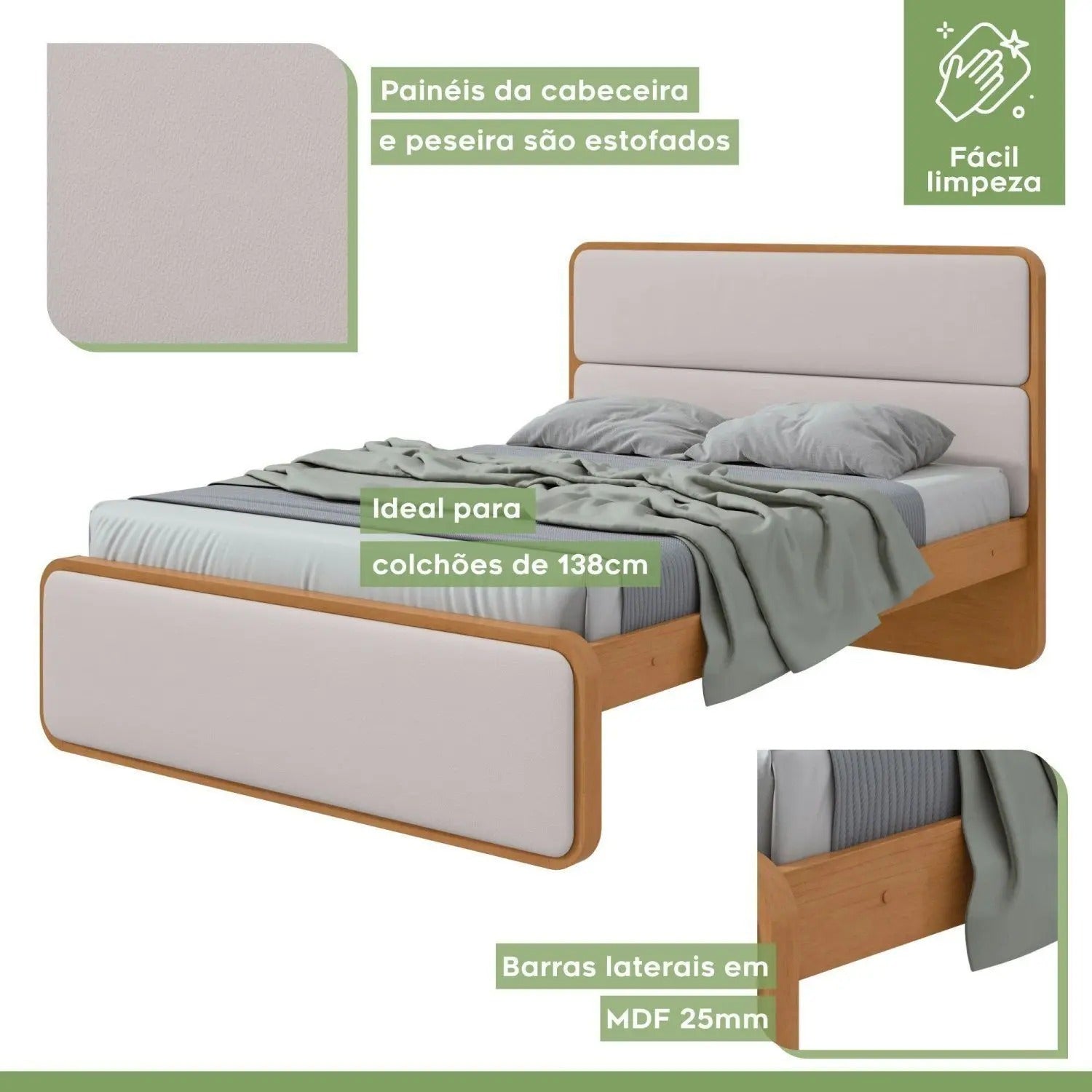 Cama Casal em Mdp/mdf 207x110cm Loop Courino - Móveis Lopas
