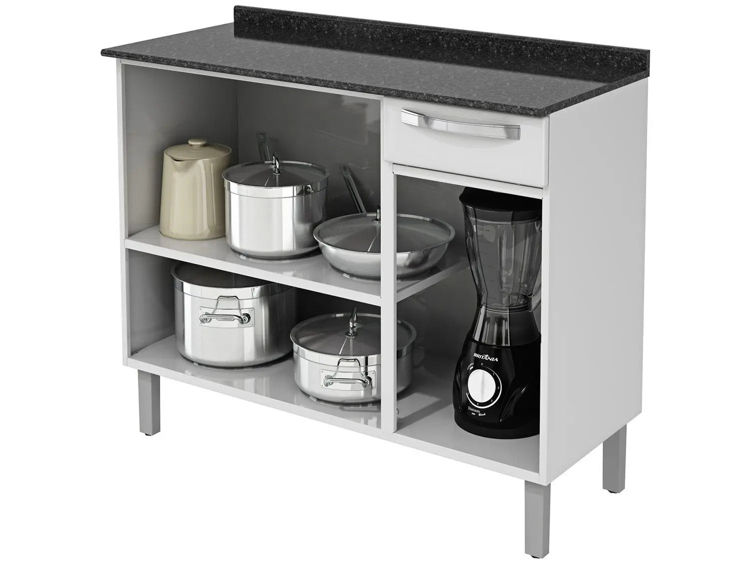 Balcão de Cozinha com Tampo Itatiaia Aço - 3 Portas 1 Gaveta Rose