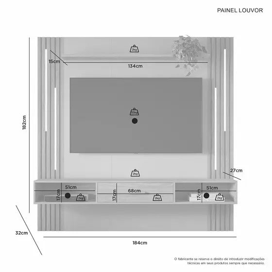 Painel para TV até 65" com 01 Gaveta Louvor JCM Movelaria