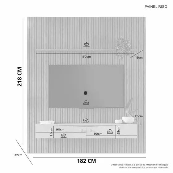 Painel para TV Ripado Riso com Nicho 65 Polegadas JCM Movelaria