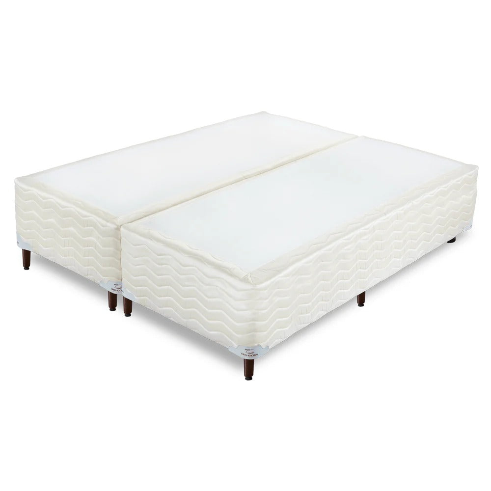 Base Box Alto Sommier Bege Pés de Madeira Altura 32 cm