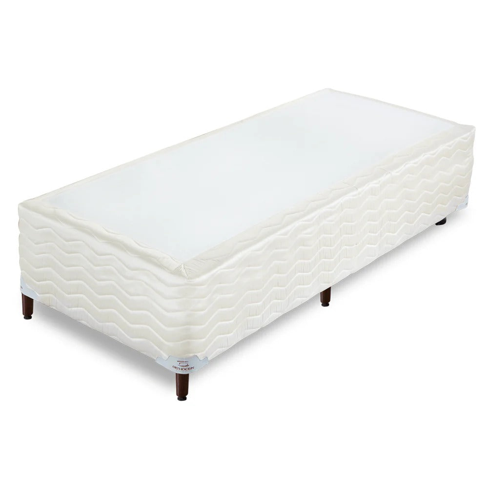 Base Box Alto Sommier Bege Pés de Madeira Altura 32 cm