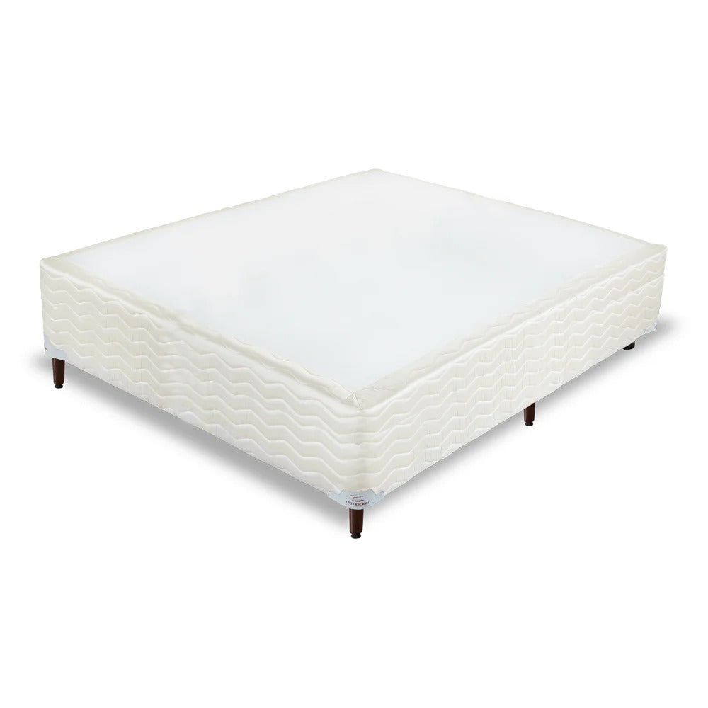 Base Box Alto Sommier Bege Pés de Madeira Altura 32 cm