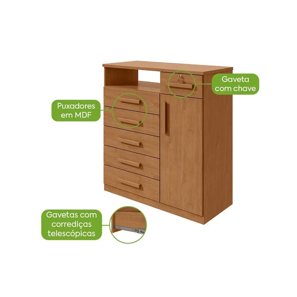 Cômoda 1 Porta 6 Gavetas 1 Nicho Da Vinci - Lopas