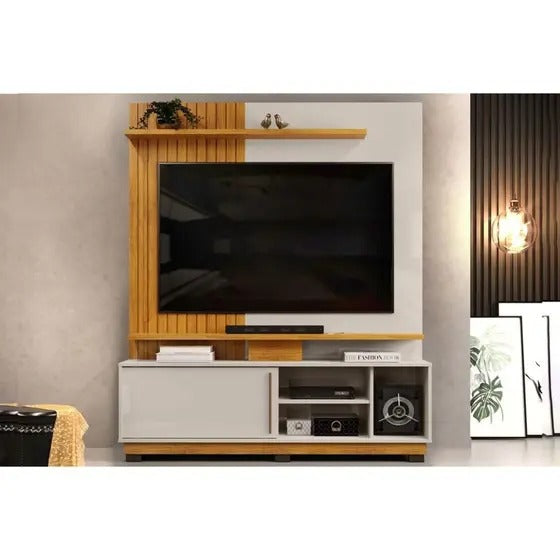 Home p/TV até 55 Polegadas Athenas c/ Prateleira Nichos e Rodapé - DJ Móveis