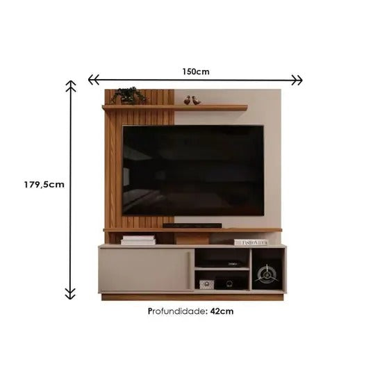 Home p/TV até 55 Polegadas Athenas c/ Prateleira Nichos e Rodapé - DJ Móveis