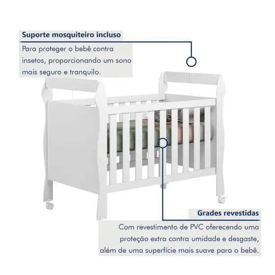 Berço Mini Cama 3 em 1 Soninho Branco - Tigus Baby