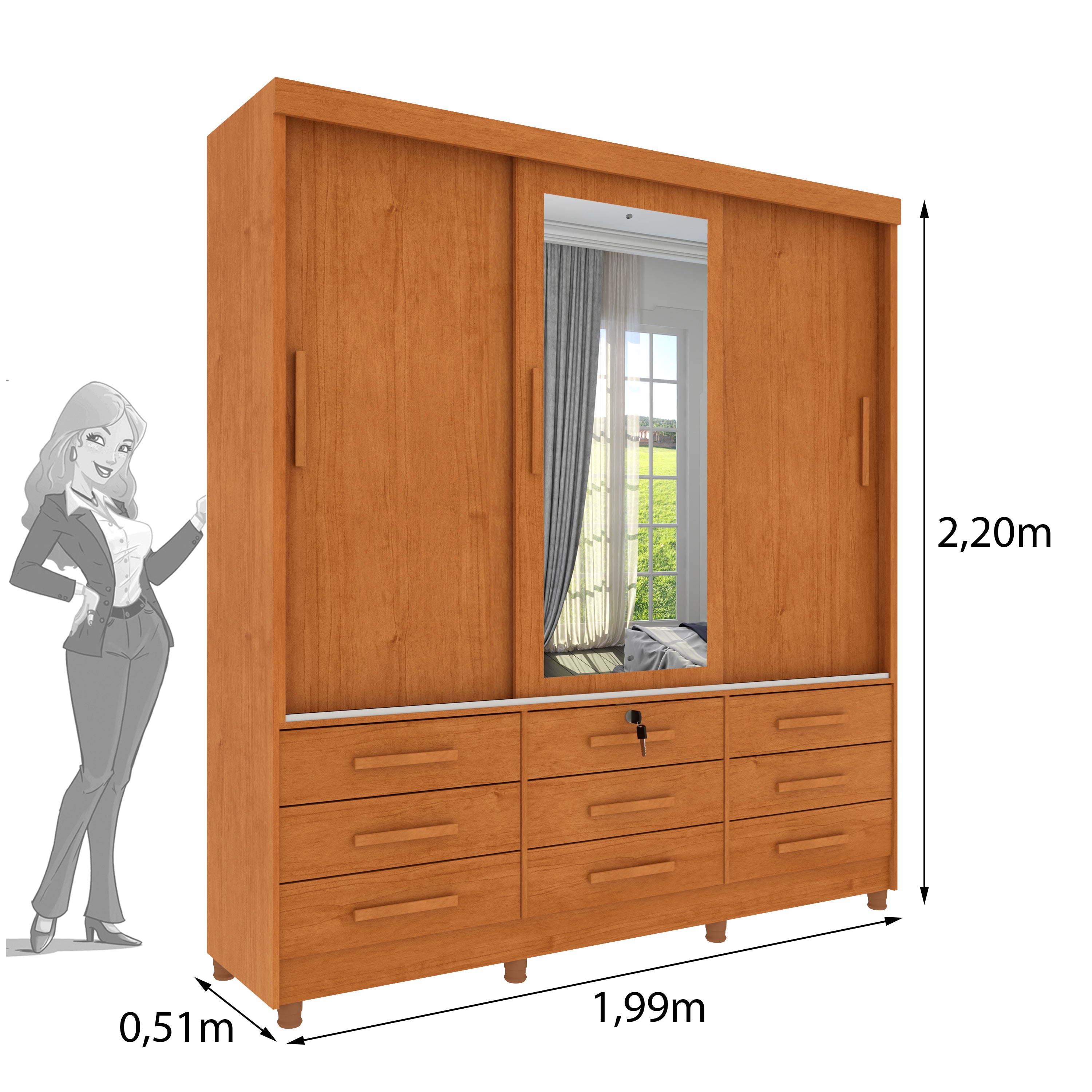 Guarda-Roupa Casal com Espelho Chicago I 3 PT 9 GV - Tcil