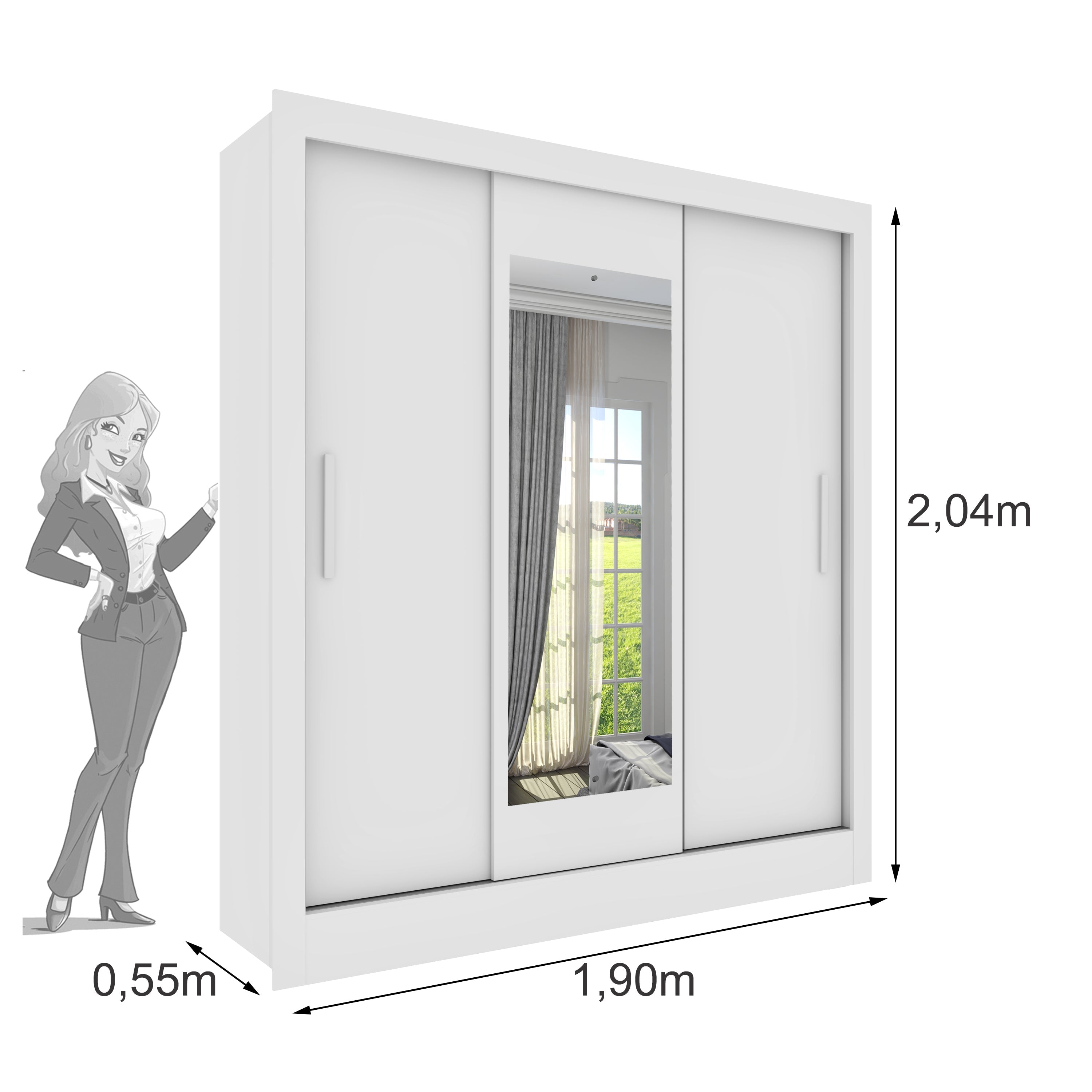 Guarda Roupa Casal 3 Portas Correr e 4 Gavetas C/ Espelho Valencia Tcil - Tcil Móveis
