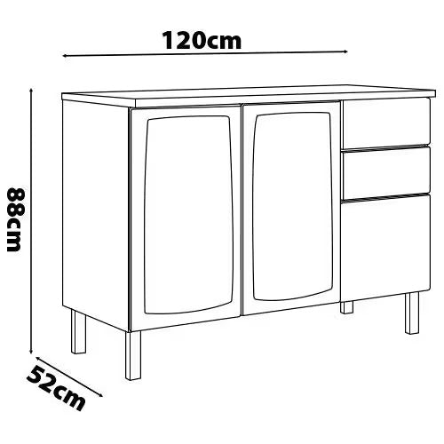 Balcão Itatiaia New Premium 120cm 3 Portas 2 Gavetas