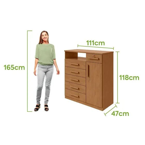 Cômoda 1 Porta 6 Gavetas 1 Nicho Da Vinci - Lopas