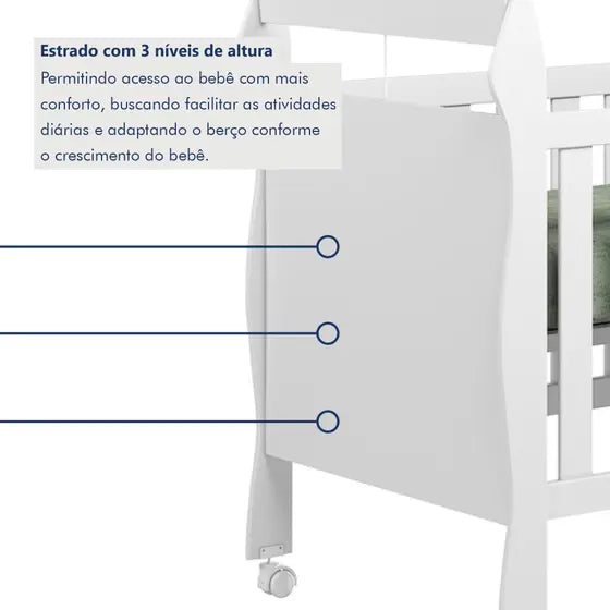 Berço Mini Cama 3 em 1 Soninho Branco - Tigus Baby