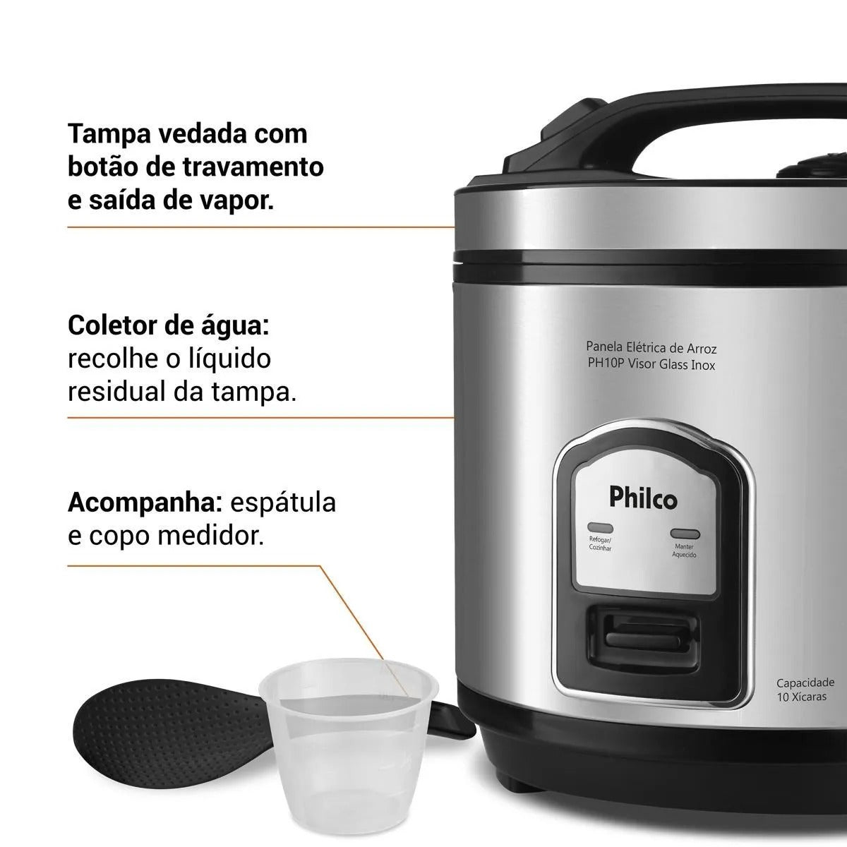 Panela de Arroz Elétrica Philco Inox 10 xícaras PH10P