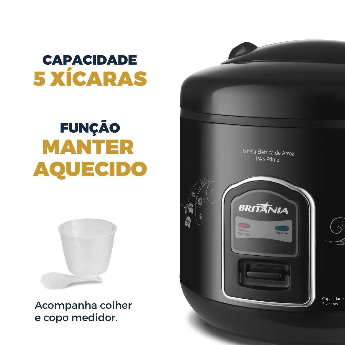 Panela Elétrica de Arroz Britânia Prime Preta 5 Xícaras PA5