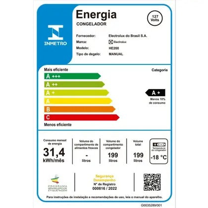 Freezer Horizontal 199 Litros 1 Porta HE200 Electrolux